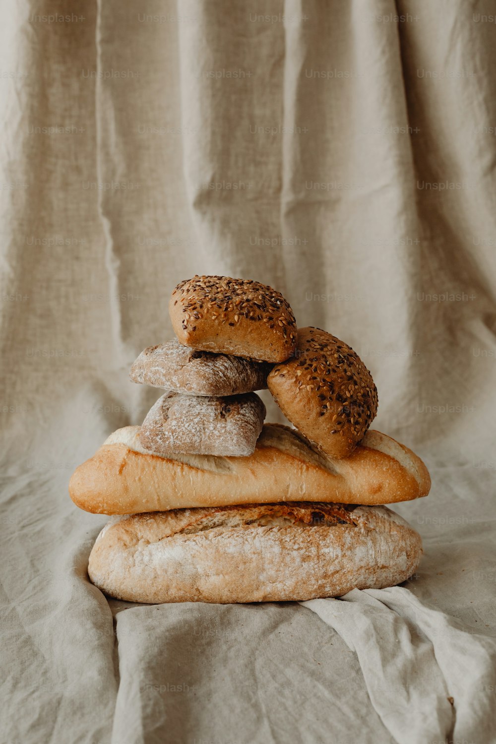 a stack of bagels sitting on top of each other