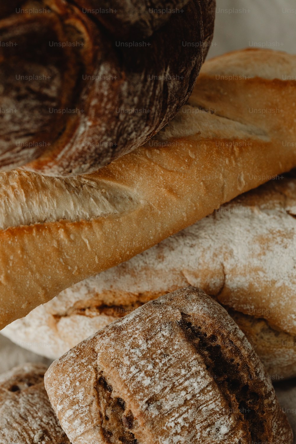 a close up of a bunch of breads
