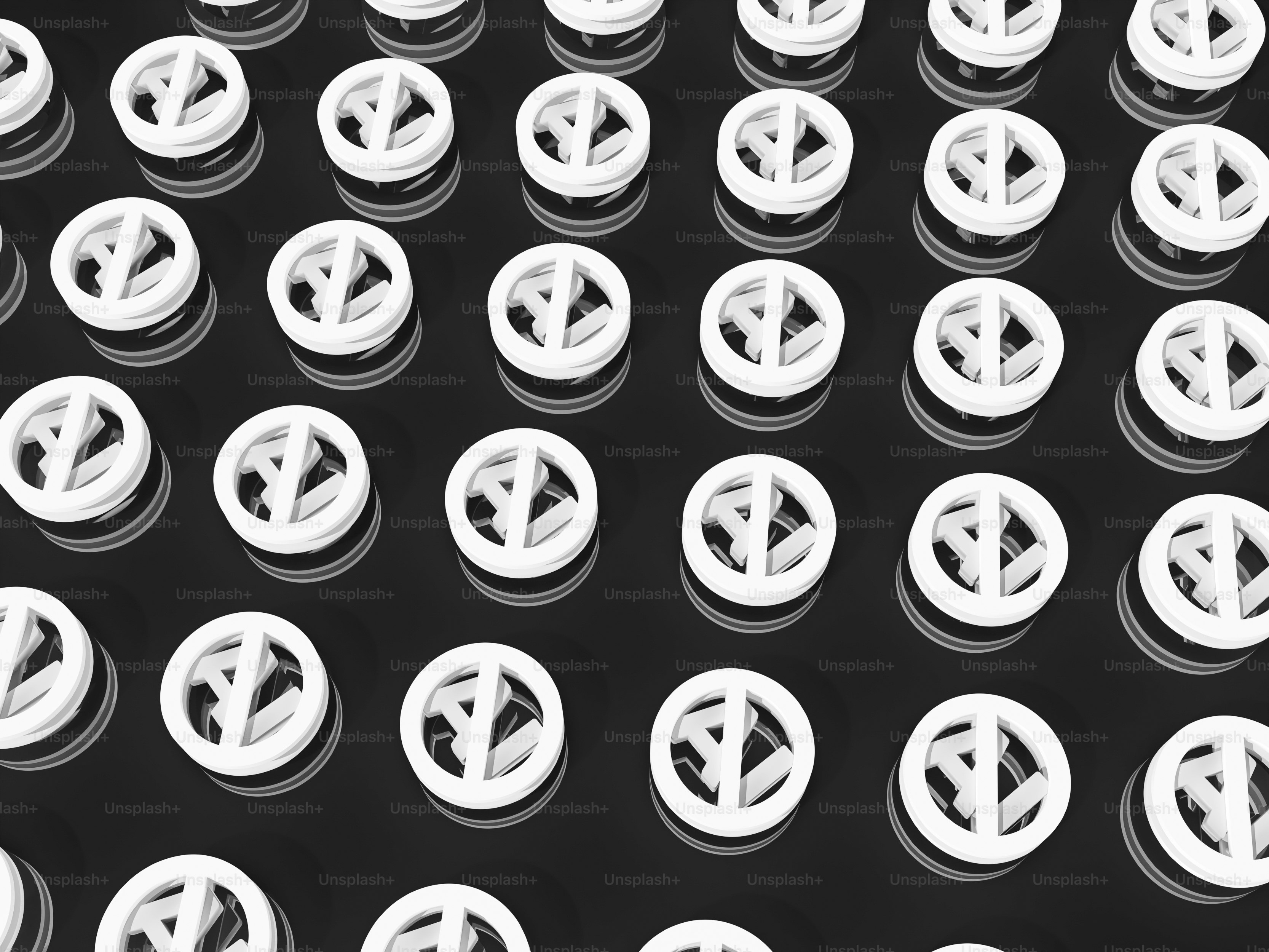 a black and white photo of a group of peace signs