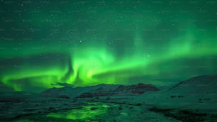 a green and purple sky with a stream of water