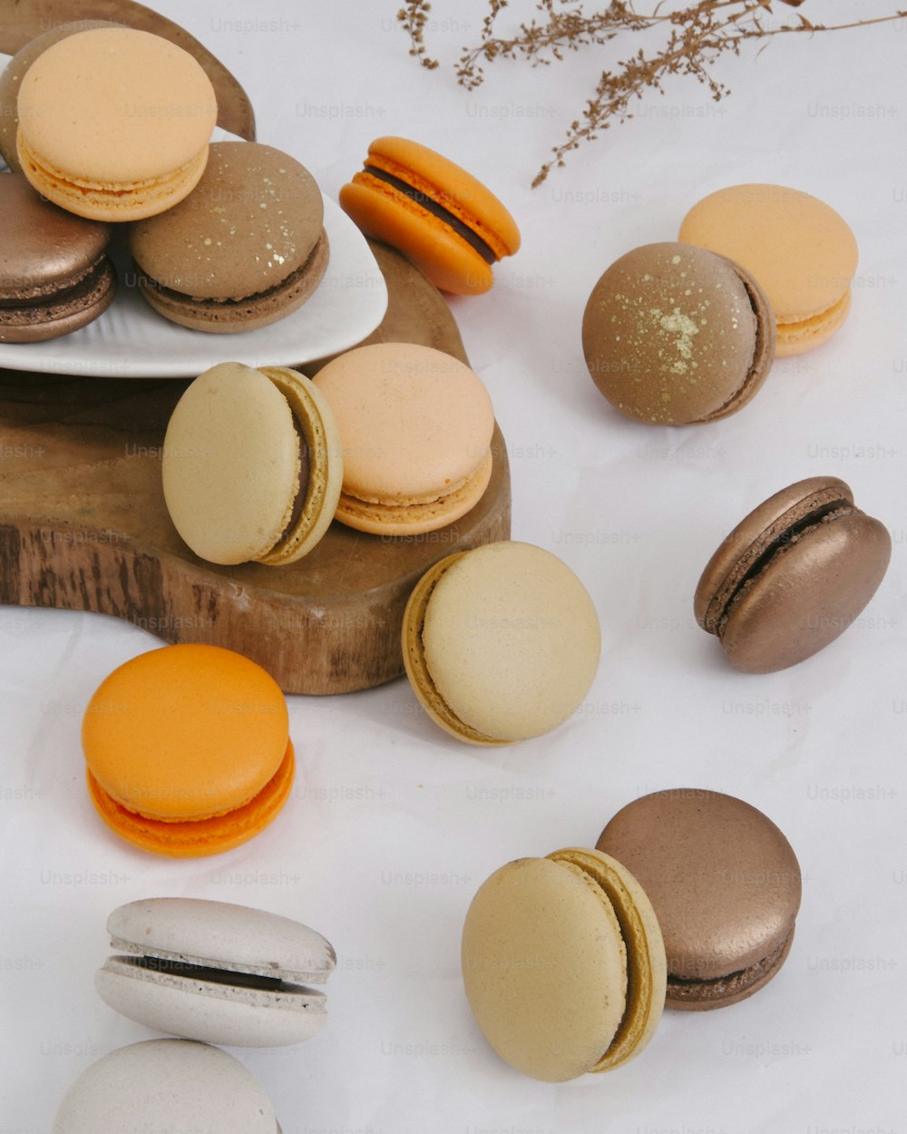 macaroons and macaroons on a white table