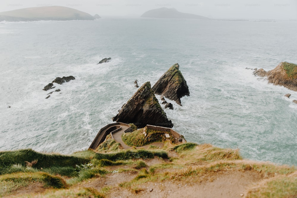 a view of the ocean from a cliff