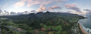 an aerial view of a lush green hillside next to the ocean