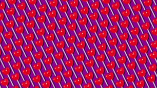 a red heart pattern on a purple background