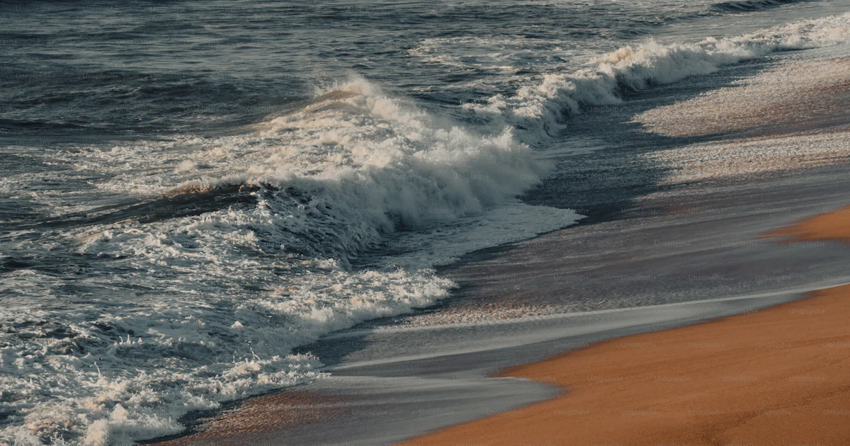 Une plage de sable avec des vagues qui arrivent sur le rivage photo ...