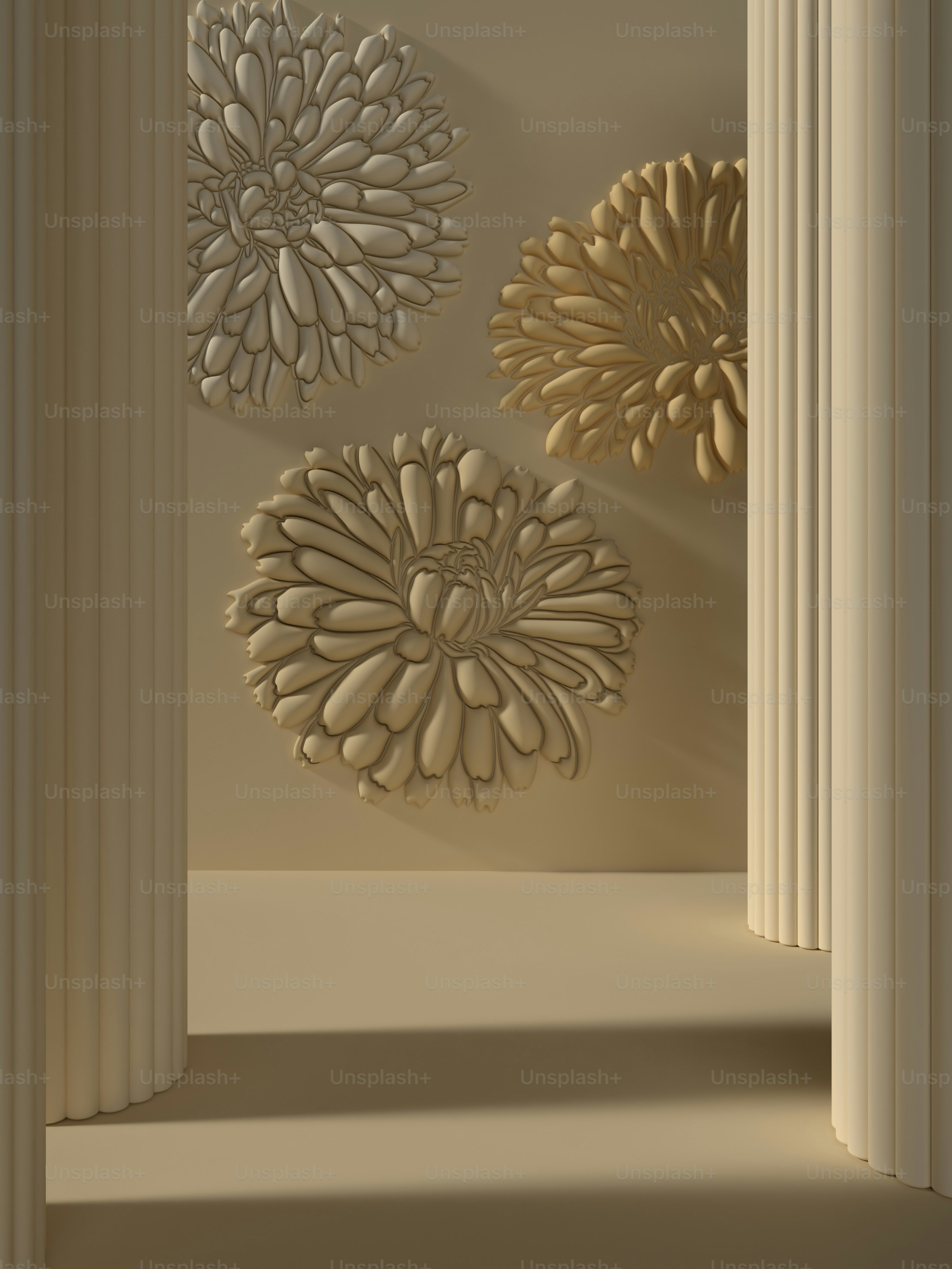 um grupo de flores brancas sentadas em cima de uma parede