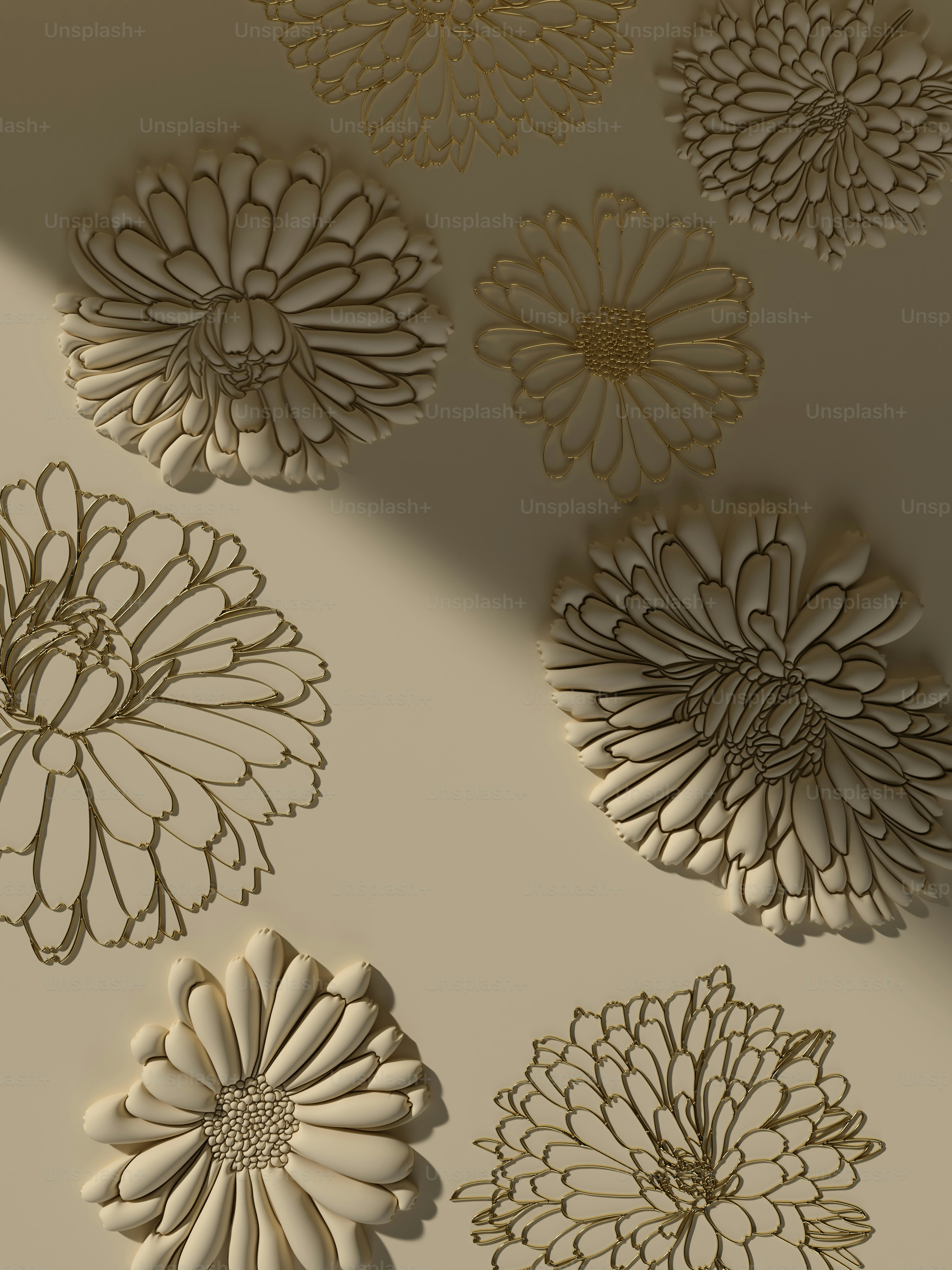 um grupo de flores brancas sentadas em cima de uma parede