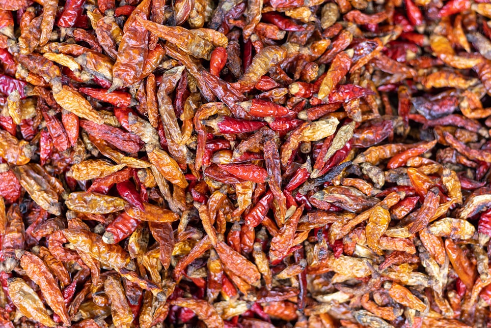 a pile of dried gourmet red peppers