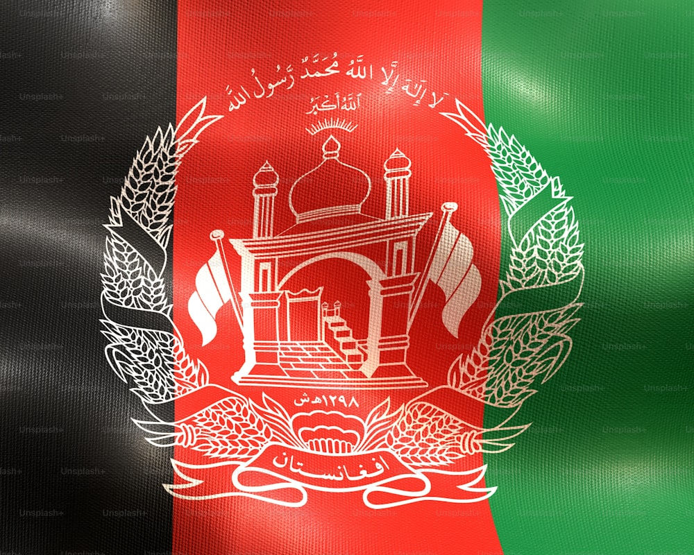 Die Flagge Afghanistans mit einem kreisförmigen Emblem