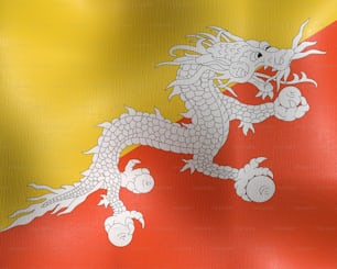 Un primo piano di una bandiera con un drago su di essa