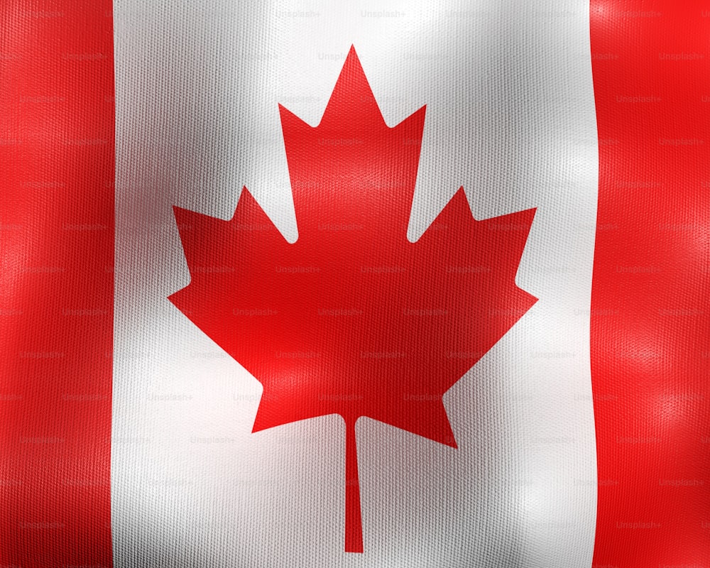 uma bandeira canadense com uma folha de bordo vermelha sobre ela