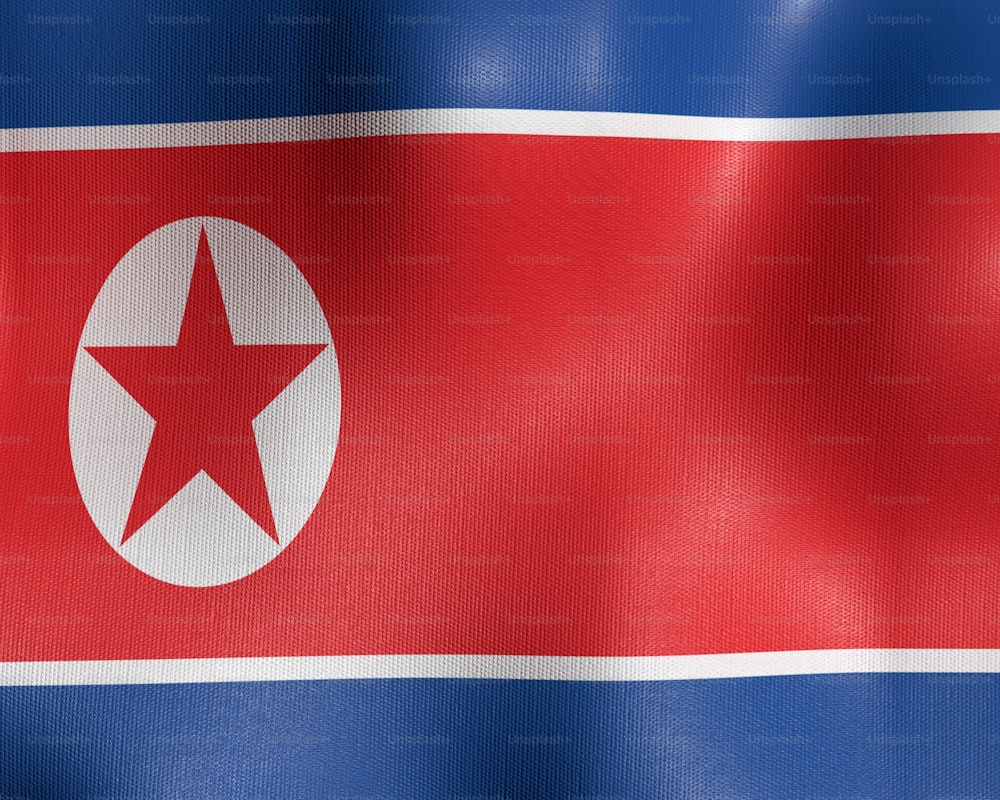 바람에 흔들리는 북한의 국기