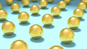 un gruppo di palline d'oro lucido su sfondo blu