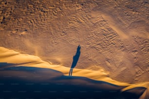 a shadow of a person on a snowboard in the snow