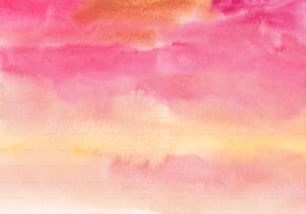 a painting of a pink and yellow sky