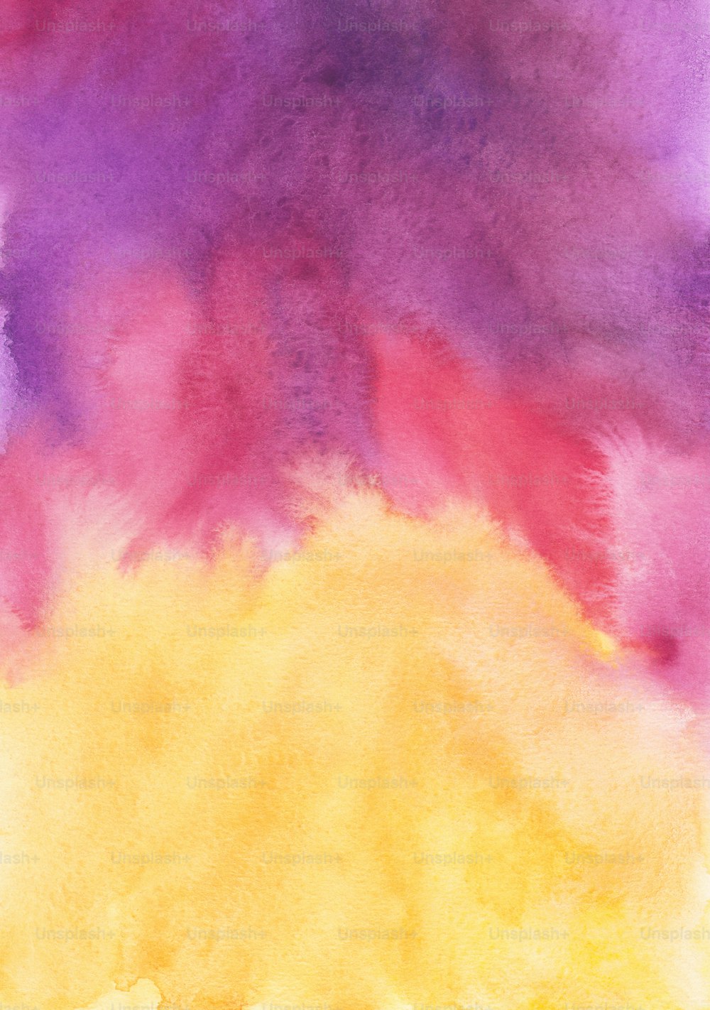 a watercolor painting of a yellow and purple sky