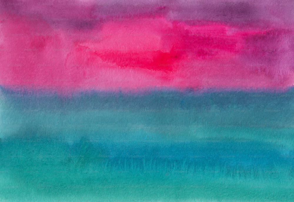 a watercolor painting of a pink and blue sky