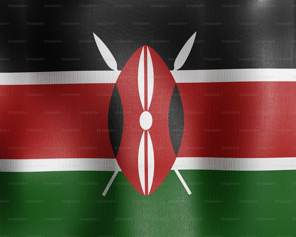 Die Flagge Kenias mit zwei gekreuzten Schwertern