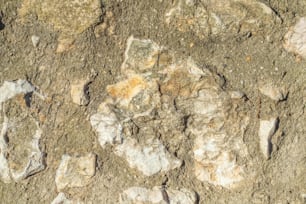 a close up of a rock wall with dirt and rocks
