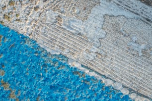 an aerial view of snow and ice on the ground