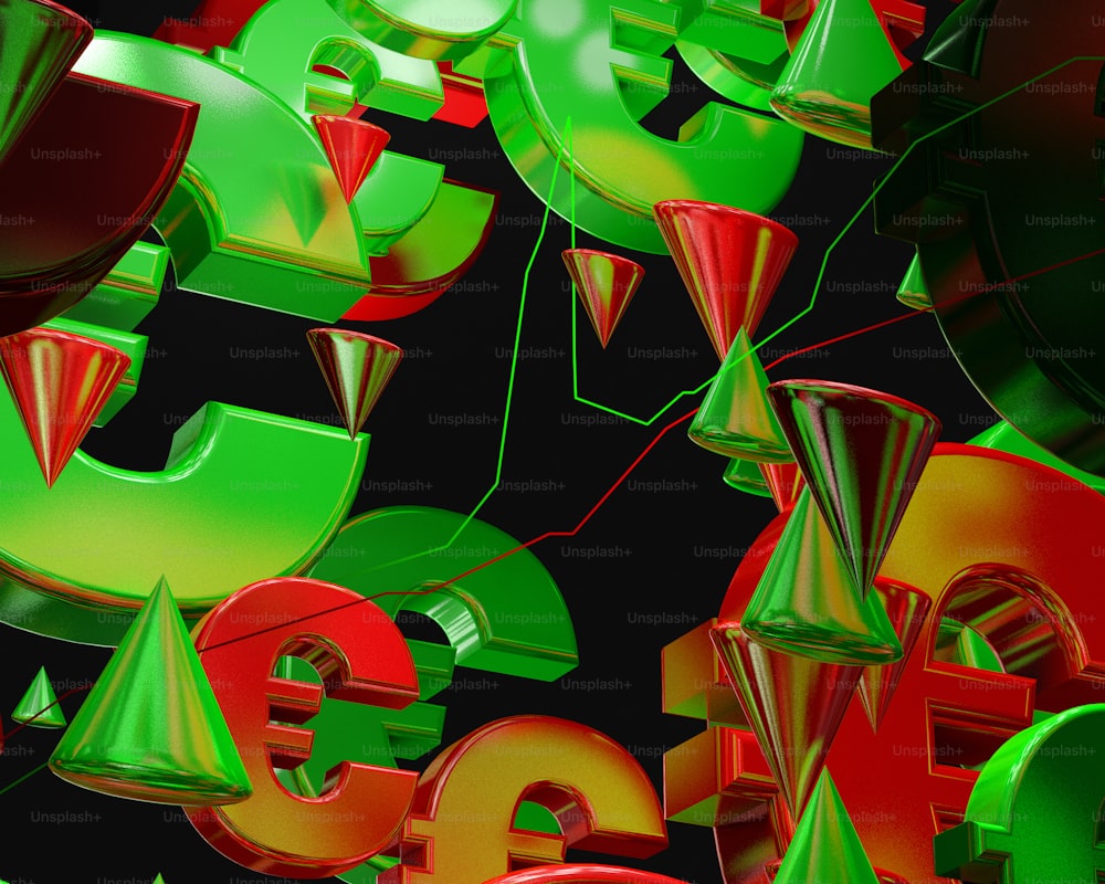 a group of green and red letters and numbers