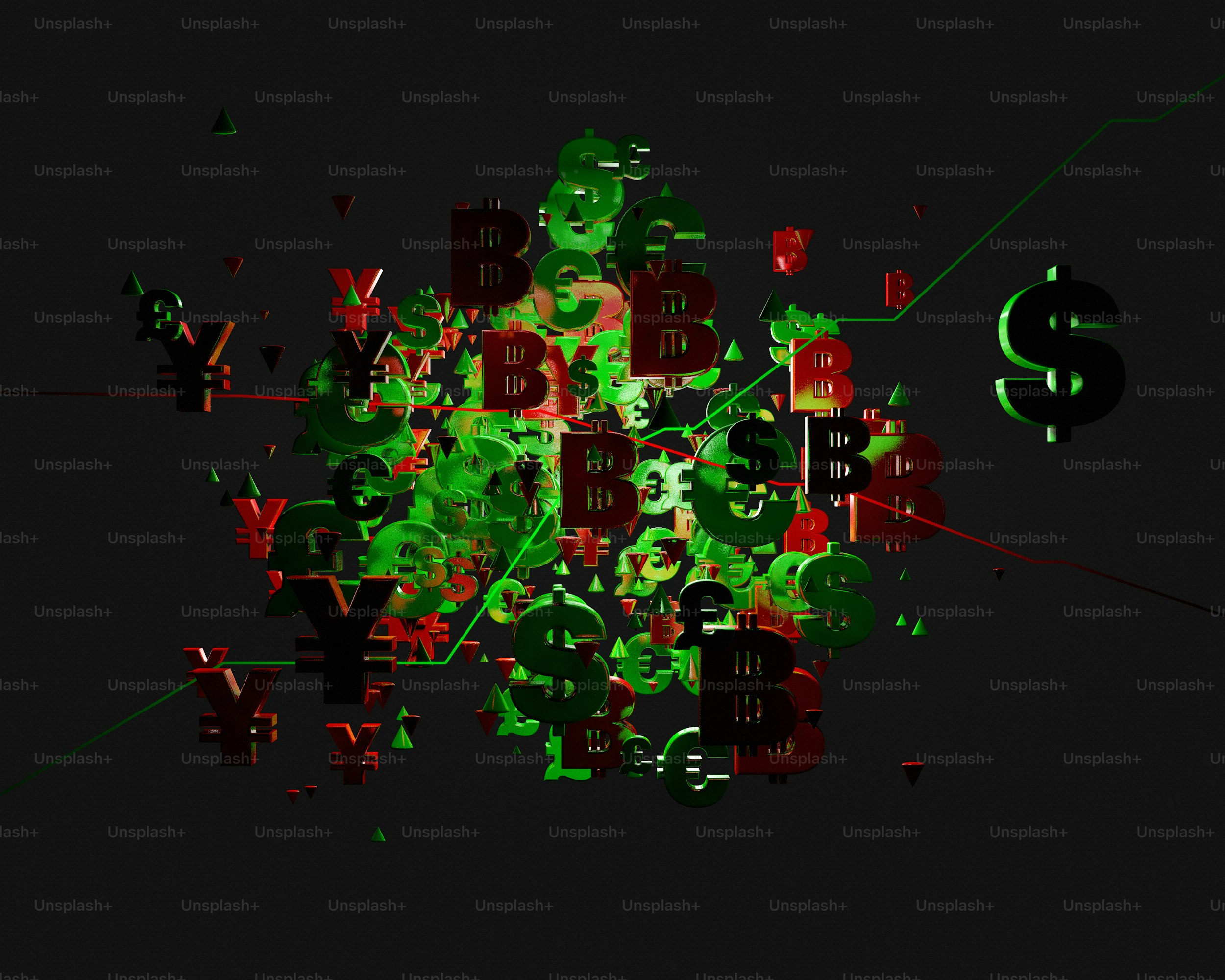 a bunch of green and red letters and numbers