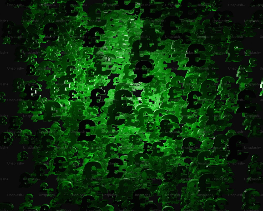 a bunch of bitcoins that are all green