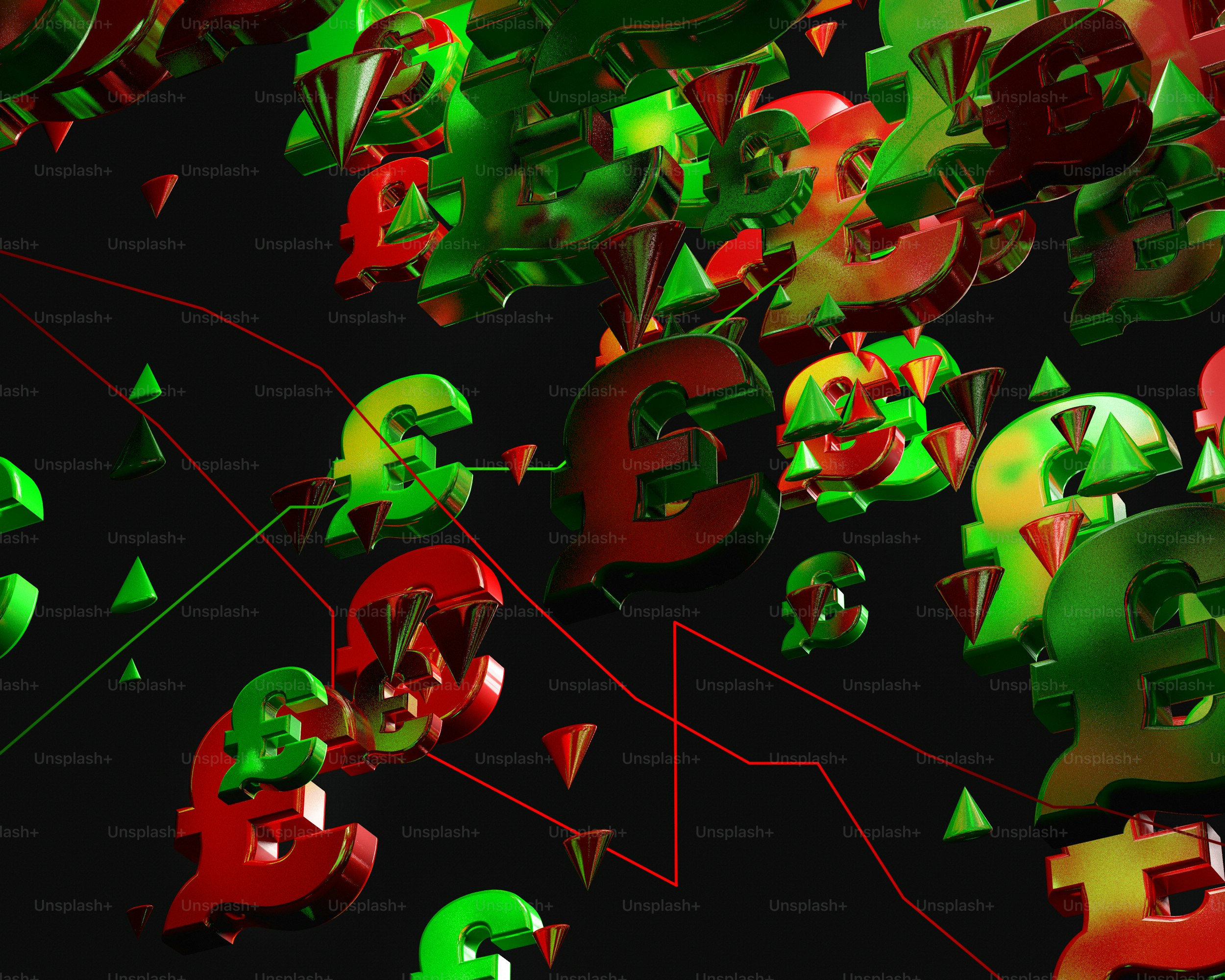 a group of 3d numbers and arrows flying through the air