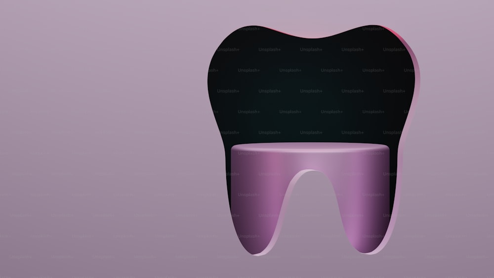 un diente púrpura con una parte superior negra sobre un fondo púrpura