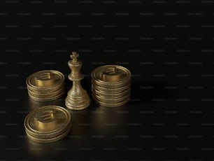 eine Reihe goldener Schachfiguren auf schwarzem Hintergrund