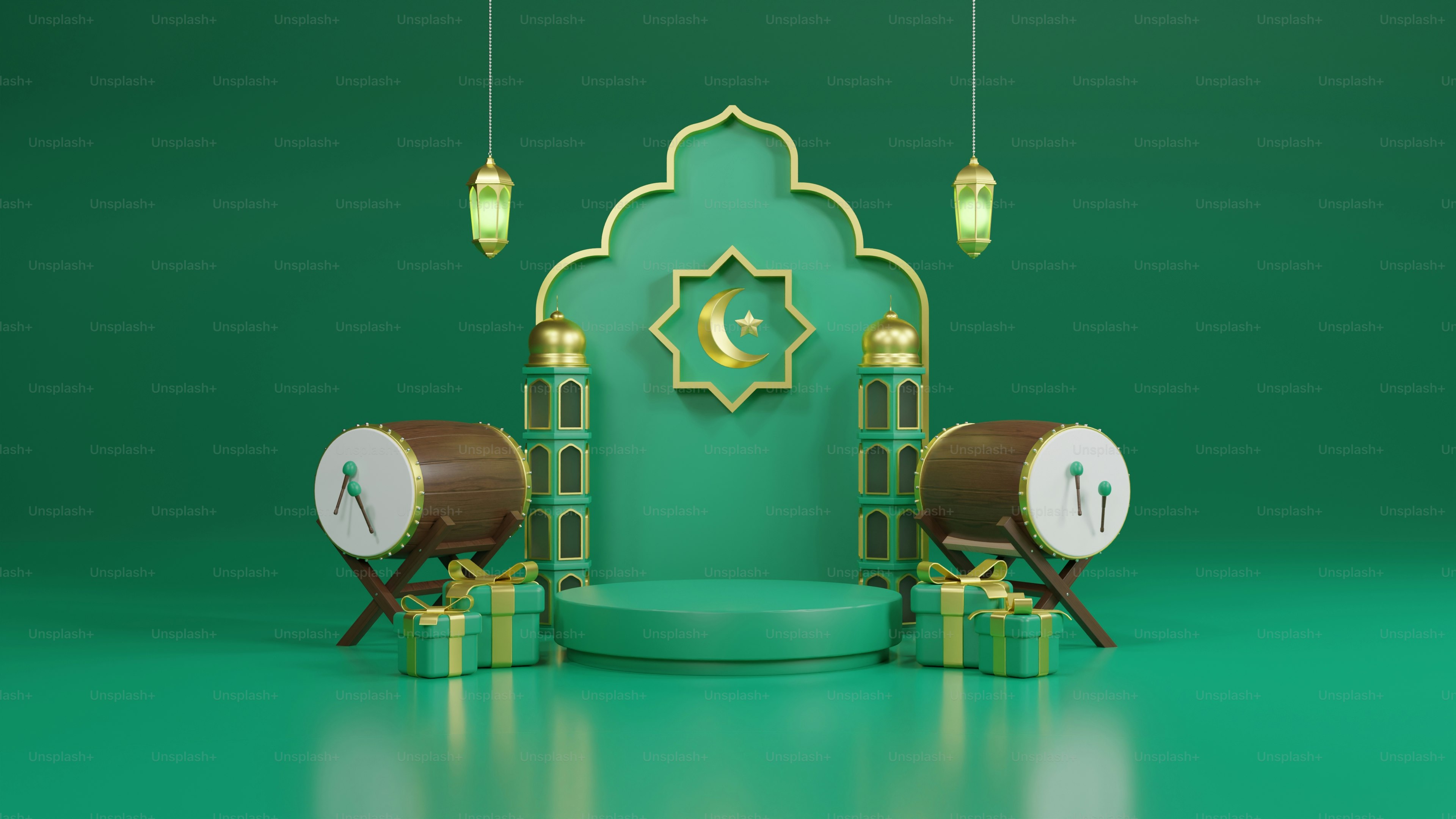 a green room with a green wall and some lights