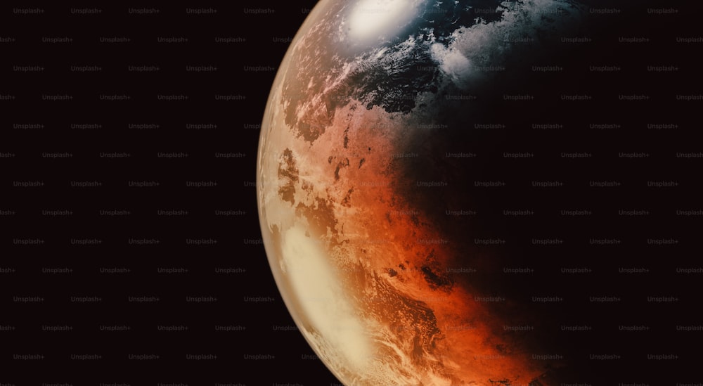 um close up de um planeta vermelho e preto
