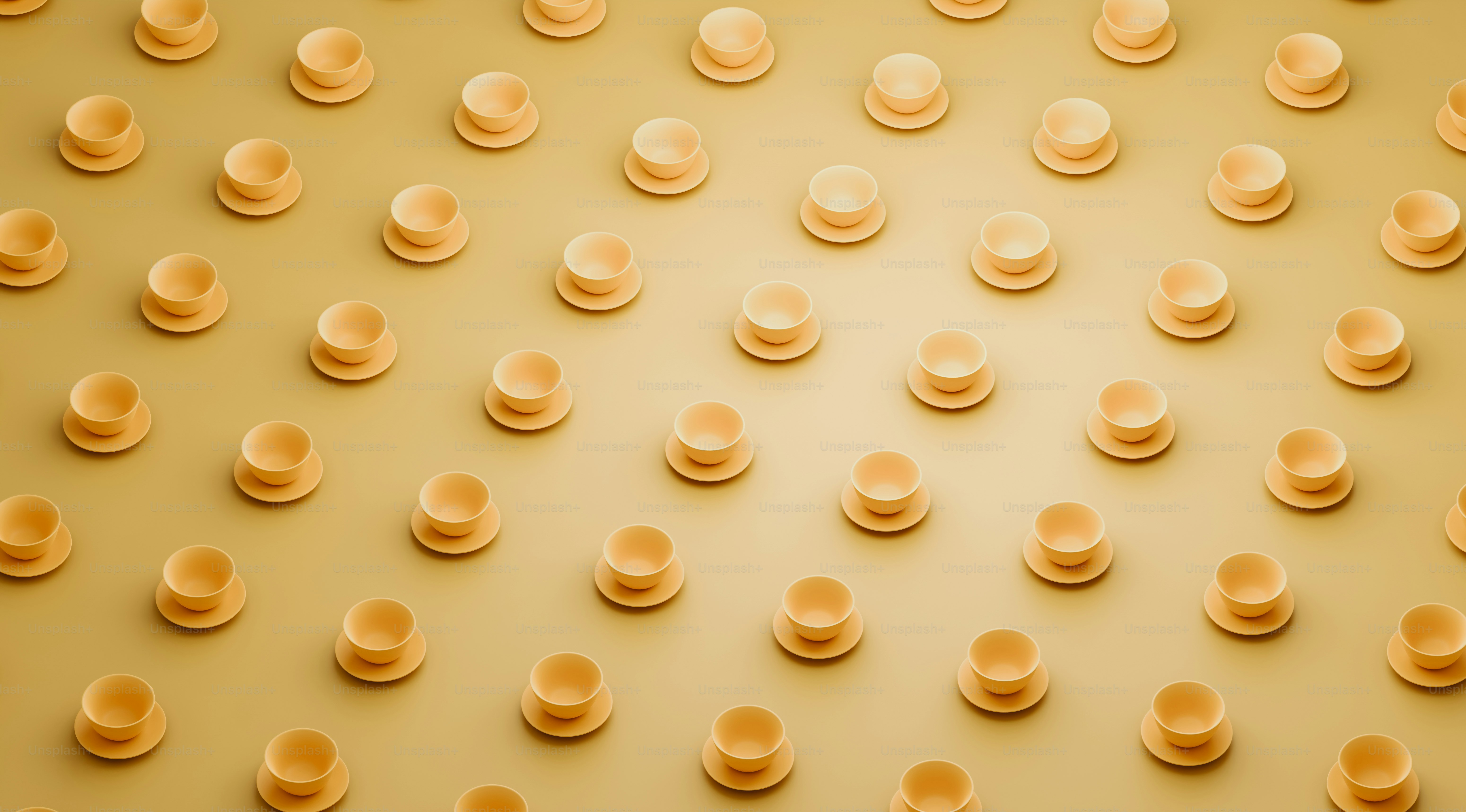 A large group of small cups sitting on top of a table photo – 3d render ...
