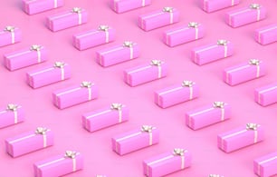 un groupe de boîtes roses avec des arcs dessus