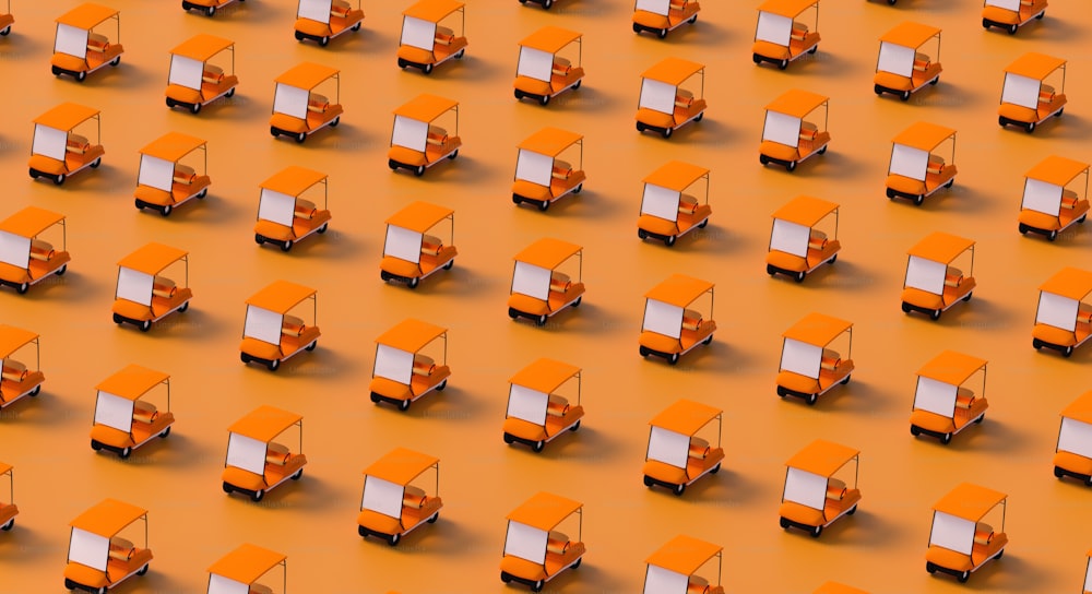 Un gran grupo de cajas naranjas y blancas