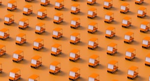 un grande gruppo di scatole arancioni e bianche