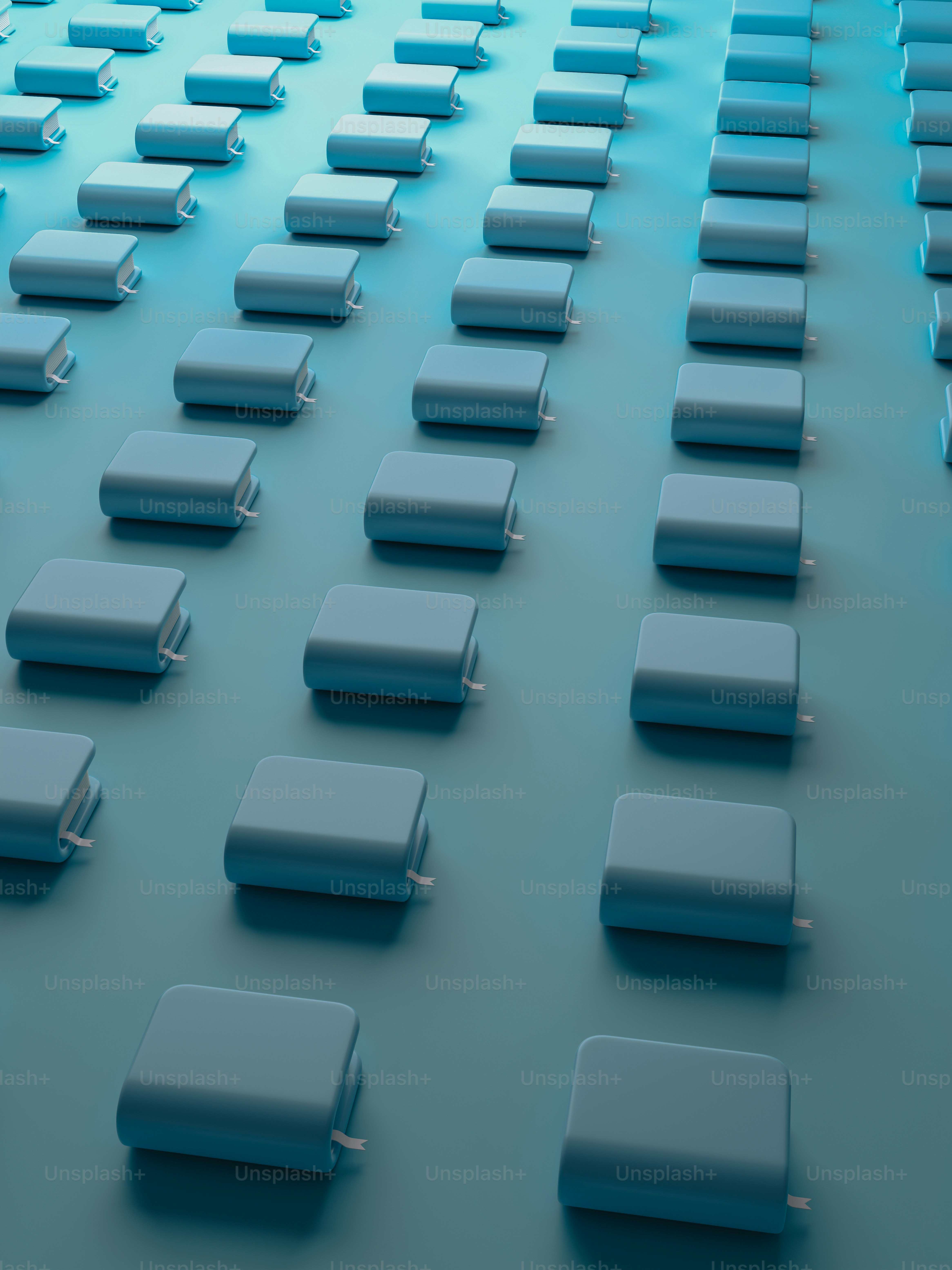 eine große Anzahl quadratischer Objekte auf einer blauen Oberfläche