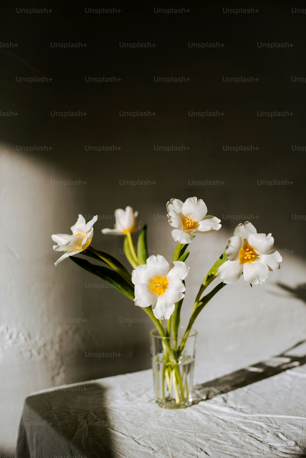 Un jarrón lleno de flores blancas encima de una mesa