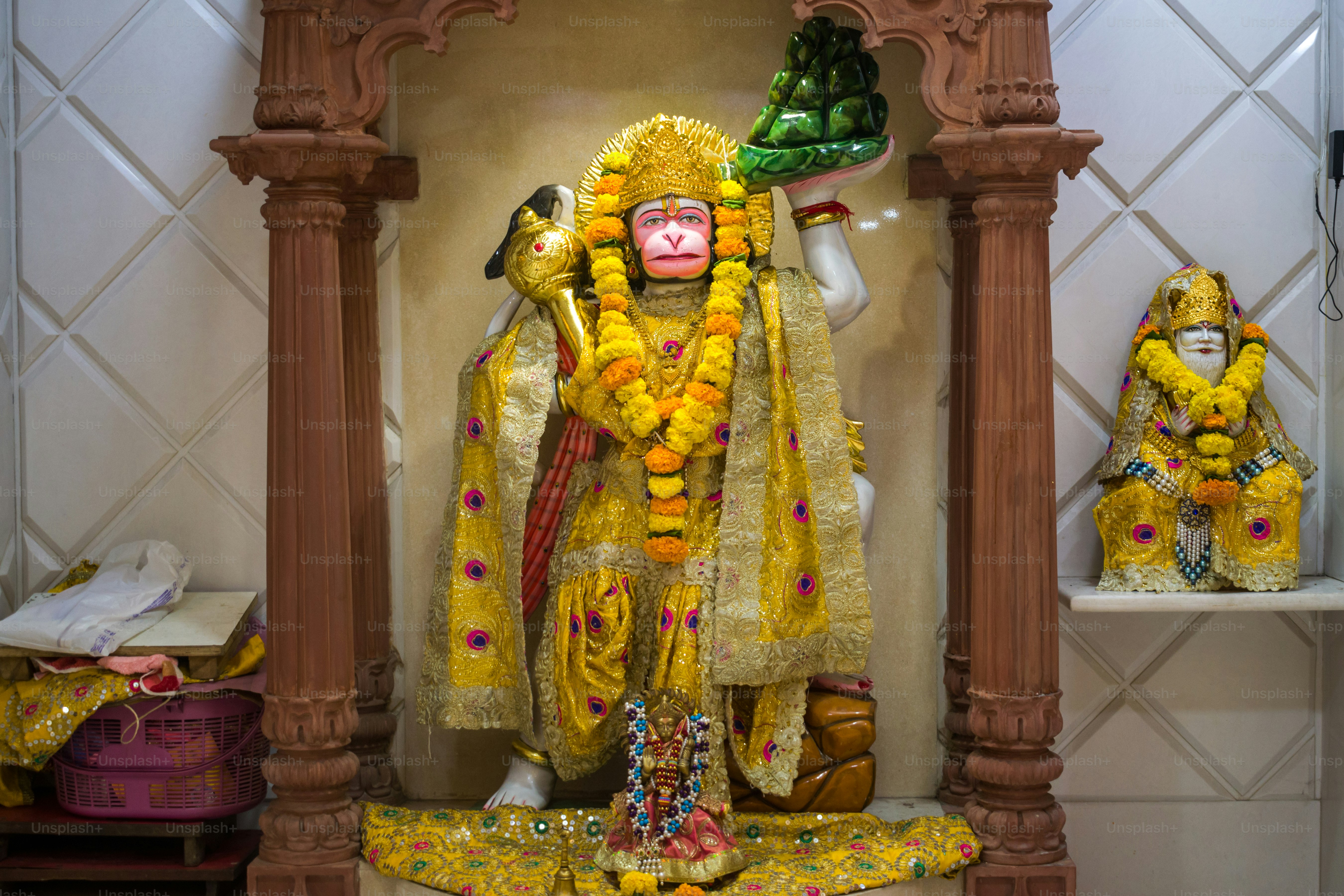 A beautiful statue of Lord Hanuman being worshipped at a Hindu temple in Mumbai, India