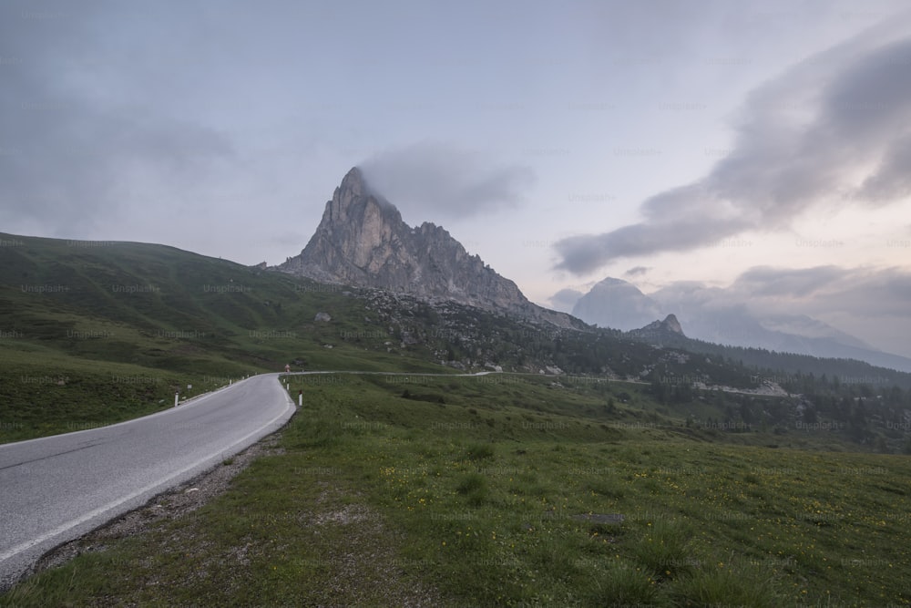 a road in the middle of a grassy field