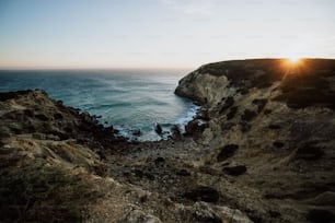 a view of the ocean from a cliff