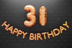 Un mensaje de feliz 30 cumpleaños con globos en forma de número treinta