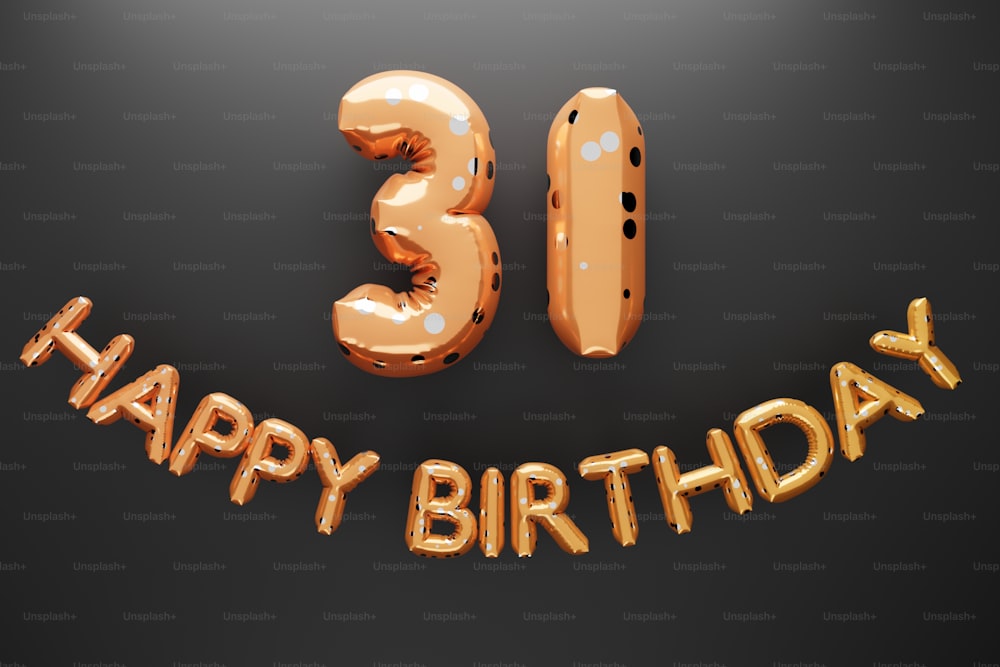 Un messaggio di buon 30° compleanno con palloncini a forma di numero trenta