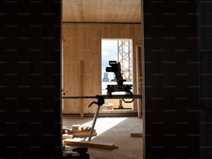 a view of a construction site through a doorway