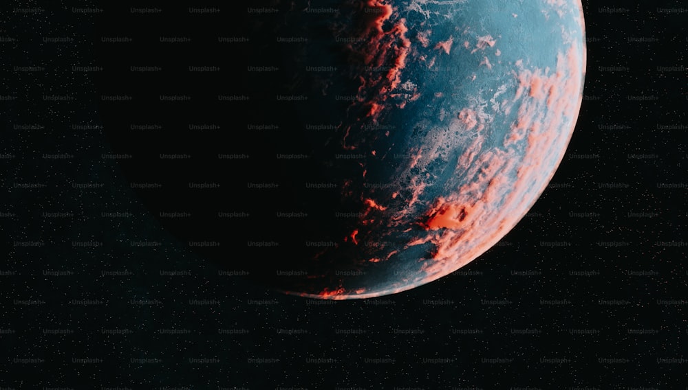 Une planète rouge et bleue avec un fond noir