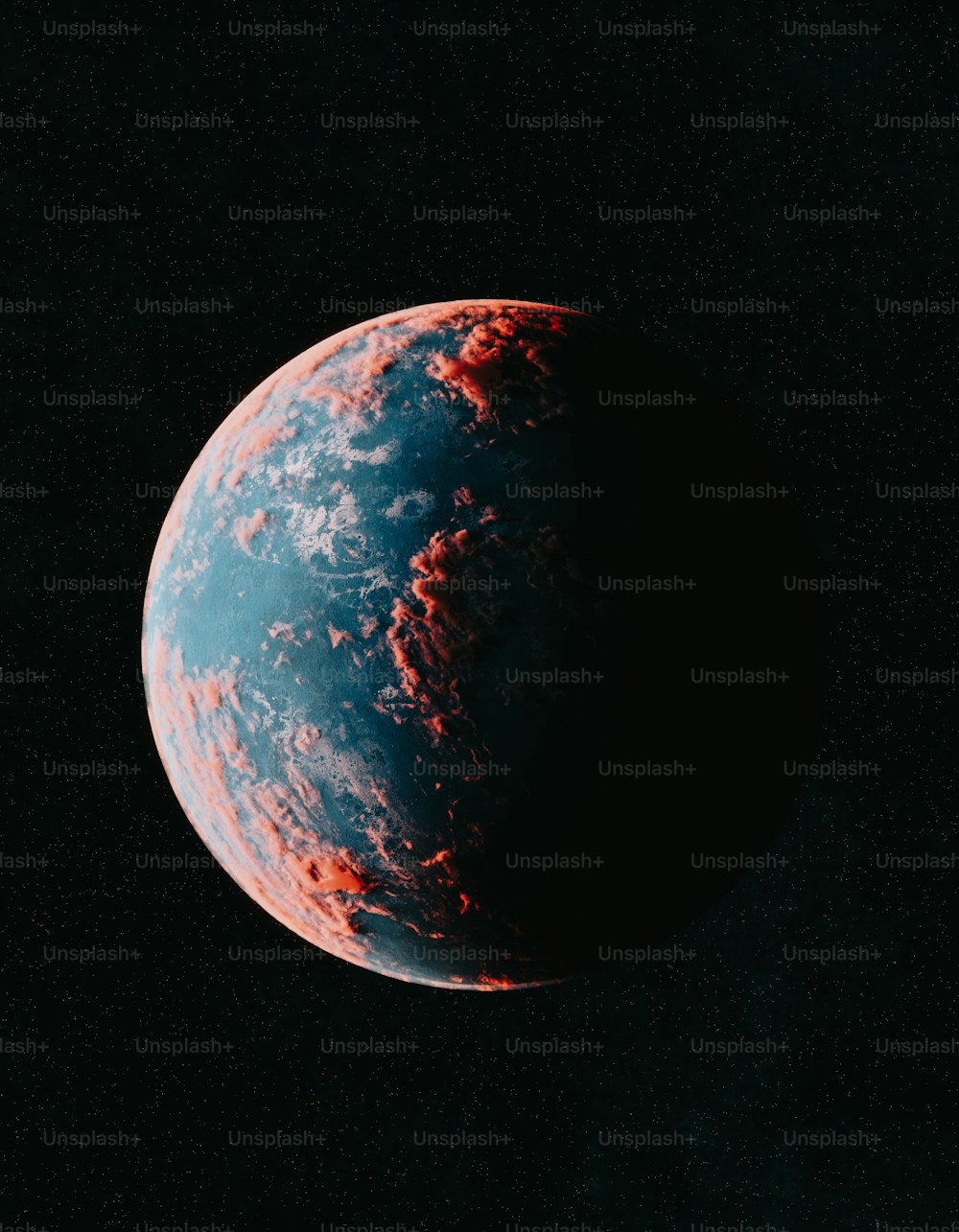 Ein roter und blauer Planet mit schwarzem Hintergrund