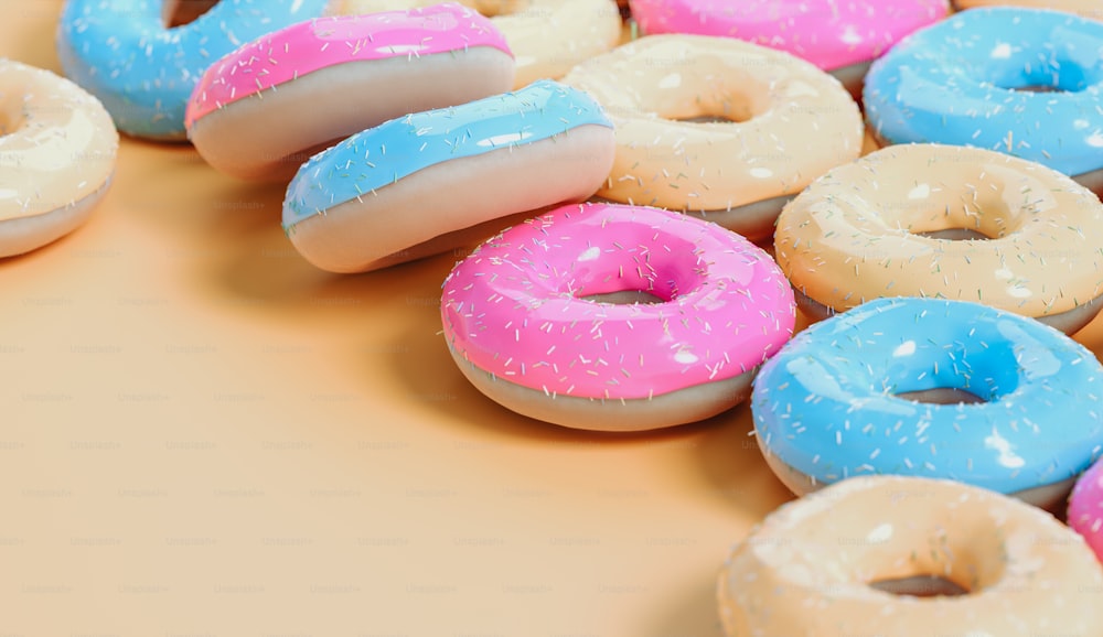 a group of doughnuts that are on a table