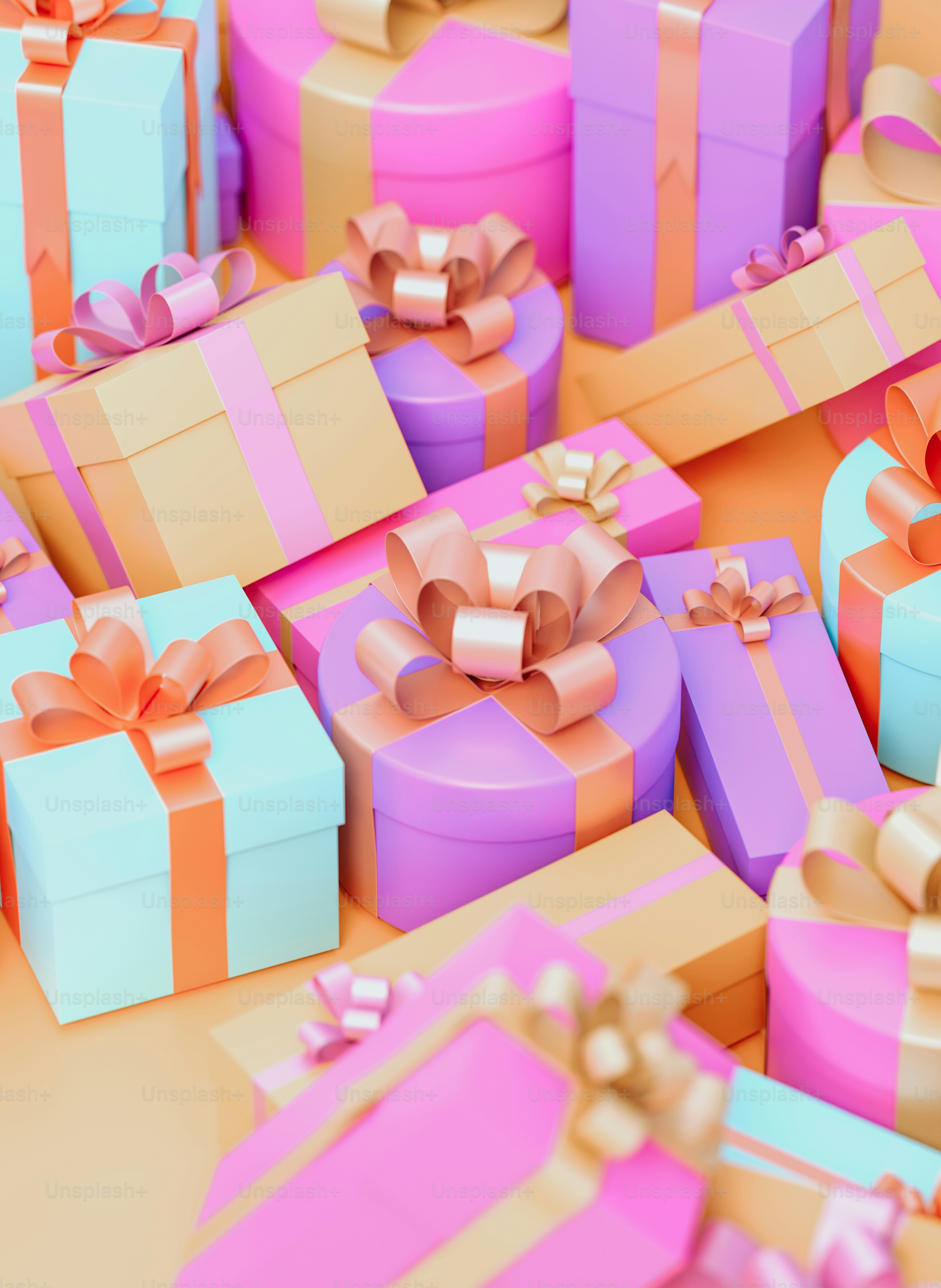 a lot of colorful boxes with bows on them