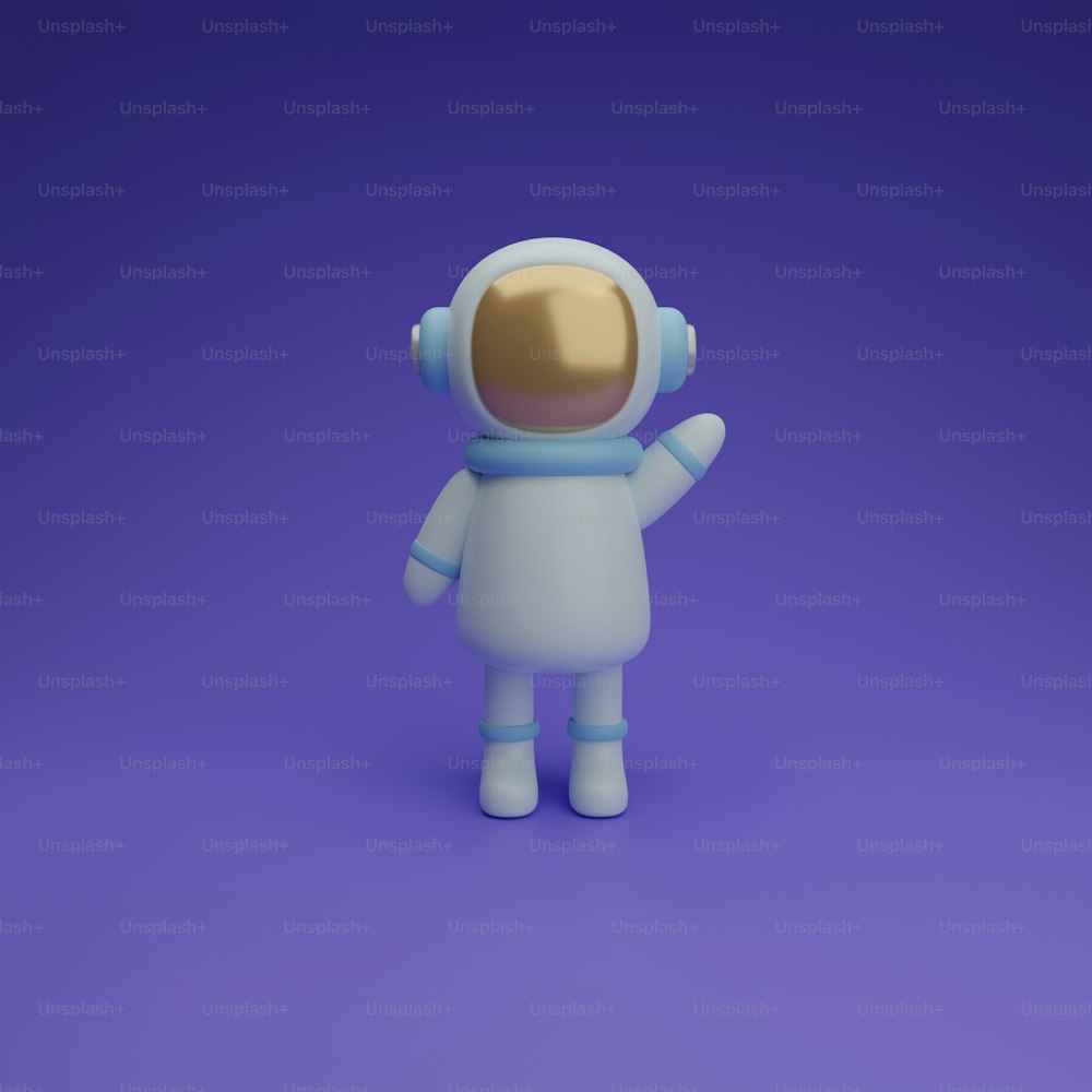 a small toy in a space suit on a purple background