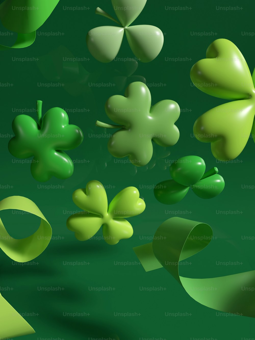 Un mazzo di trifogli verdi che fluttuano nell'aria